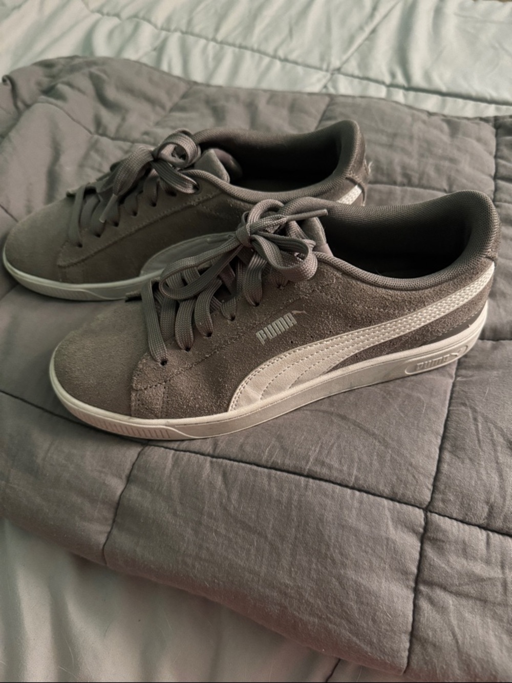 Puma Gray Suede Low-Top Sneakers with White Formstripe